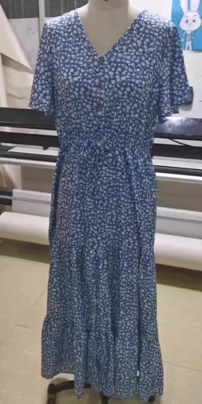 Summer drawstring slit holiday dress long dress - Free Shipping - aurelia-clothing-8955