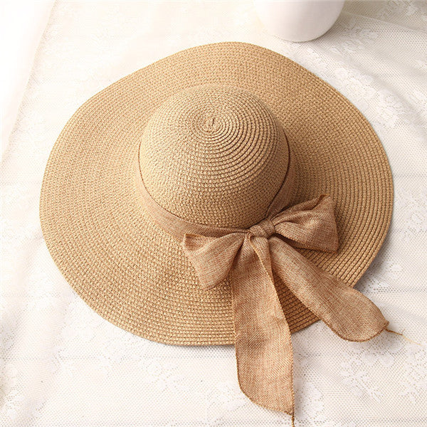 Sun Hats Hand Made Straw Hat Female Ribbon Bow-knot Wide Brim Beach Hat - Free Shipping - aurelia-clothing-8955