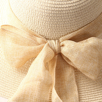 Sun Hats Hand Made Straw Hat Female Ribbon Bow-knot Wide Brim Beach Hat - Free Shipping - aurelia-clothing-8955