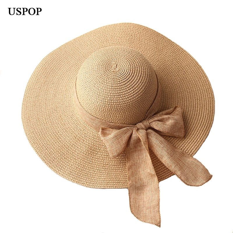 Sun Hats Hand Made Straw Hat Female Ribbon Bow-knot Wide Brim Beach Hat - Free Shipping - aurelia-clothing-8955