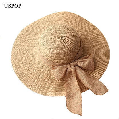 Sun Hats Hand Made Straw Hat Female Ribbon Bow-knot Wide Brim Beach Hat - Free Shipping - aurelia-clothing-8955