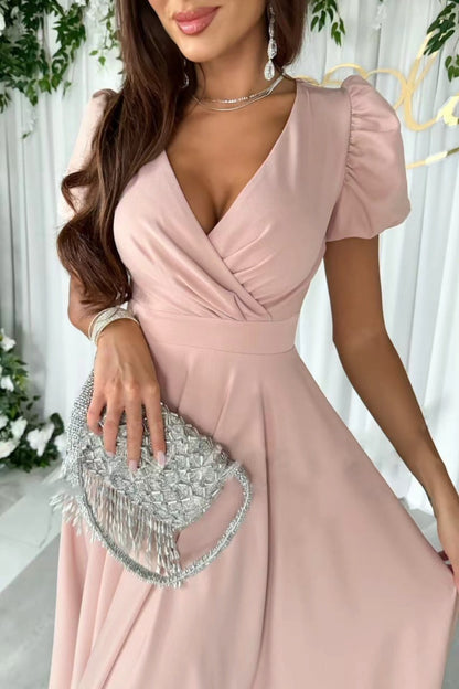 Surplice Puff Sleeve Midi Dress - aurelia-clothing-8955