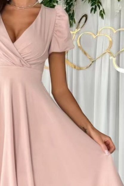 Surplice Puff Sleeve Midi Dress - aurelia-clothing-8955