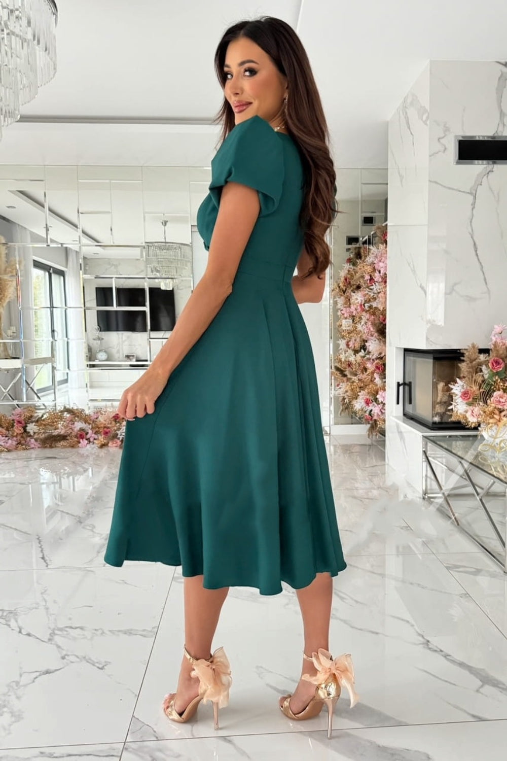 Surplice Puff Sleeve Midi Dress - aurelia-clothing-8955