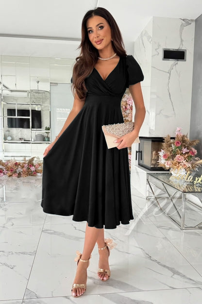 Surplice Puff Sleeve Midi Dress - aurelia-clothing-8955