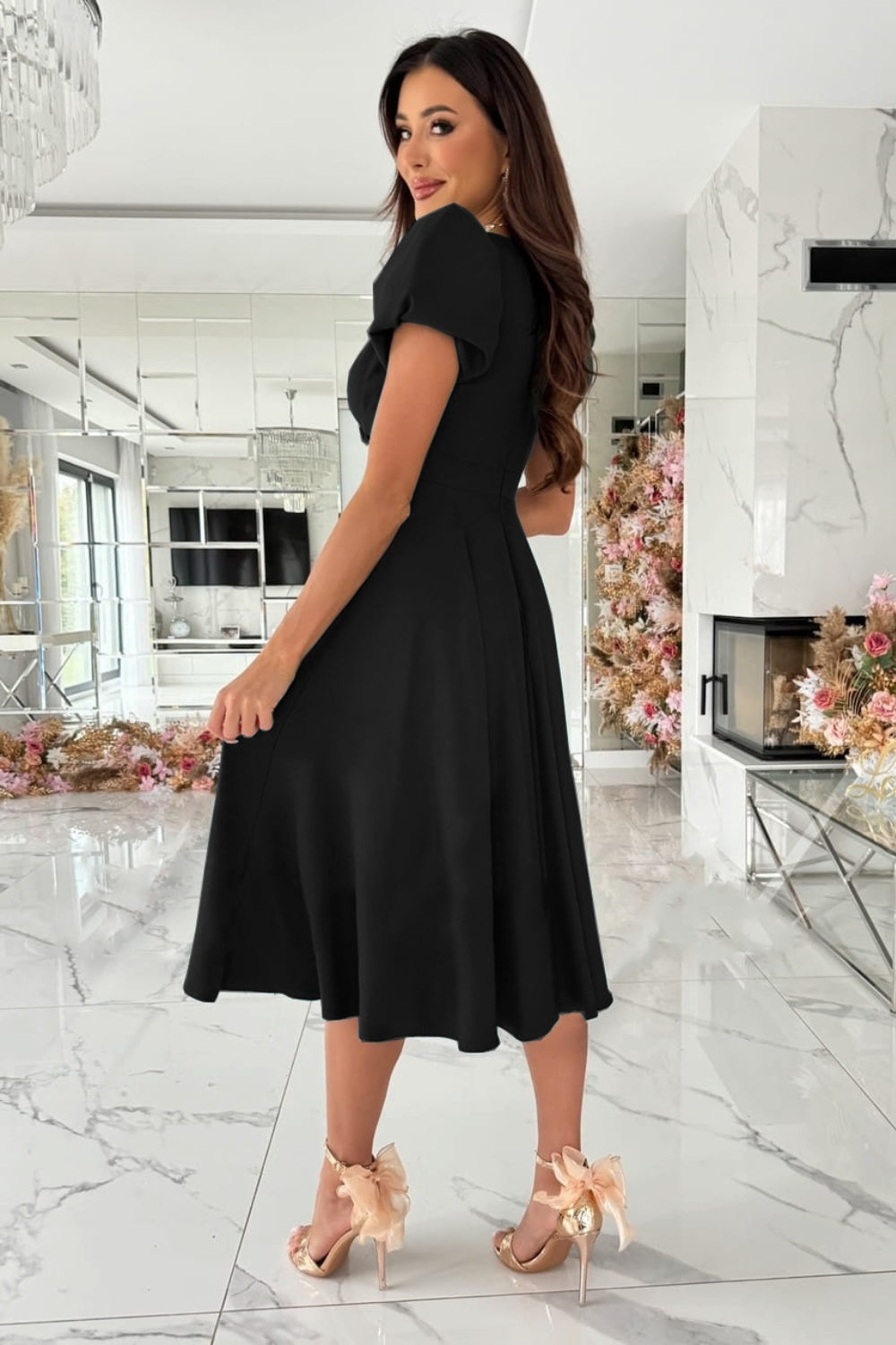 Surplice Puff Sleeve Midi Dress - aurelia-clothing-8955