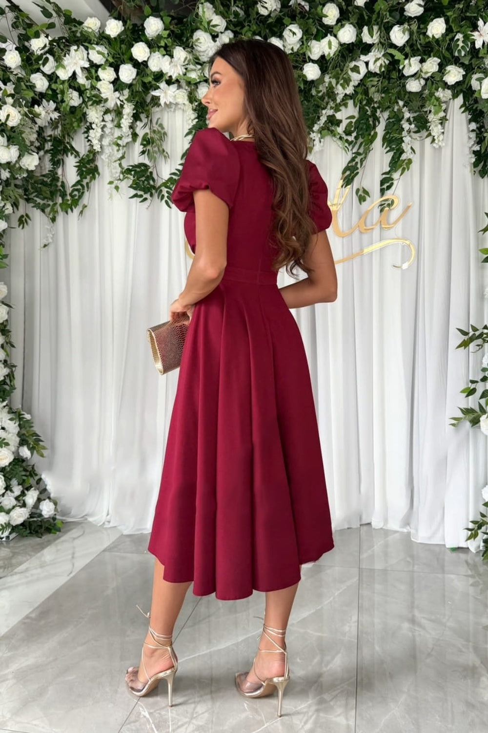 Surplice Puff Sleeve Midi Dress - aurelia-clothing-8955