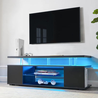 TV Stand for 70 Inch TV LED Gaming Entertainment Center Media Storage Console Table with Large Side Cabinet for Living Room Black - Free Shipping - aurelia-clothing-8955