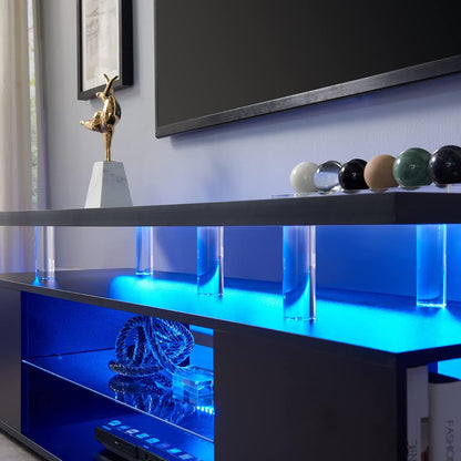 TV Stand for 70 Inch TV LED Gaming Entertainment Center Media Storage Console Table with Large Side Cabinet for Living Room Black - Free Shipping - aurelia-clothing-8955