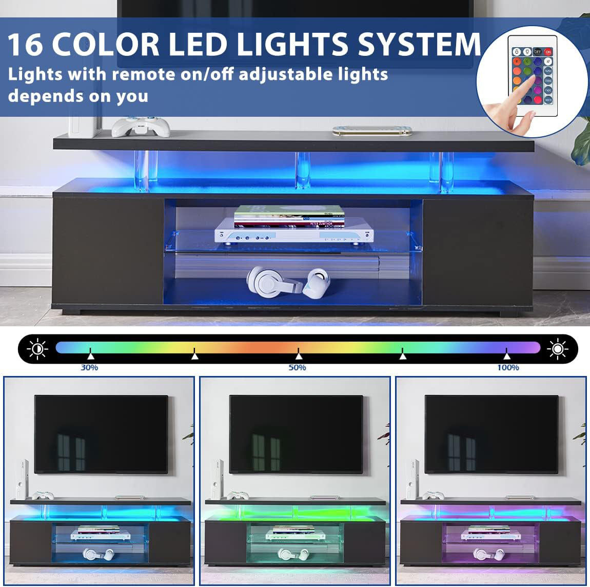 TV Stand for 70 Inch TV LED Gaming Entertainment Center Media Storage Console Table with Large Side Cabinet for Living Room Black - Free Shipping - aurelia-clothing-8955