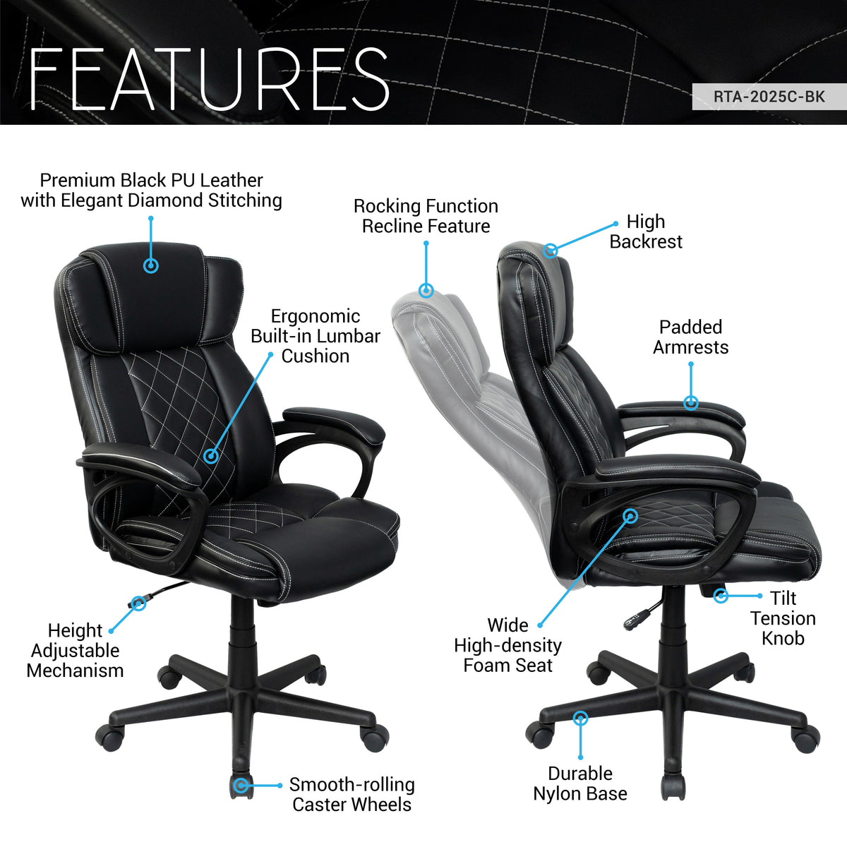 Techni Mobili Ergonomic Executive Office Chair-Free Shipping - aurelia-clothing-8955