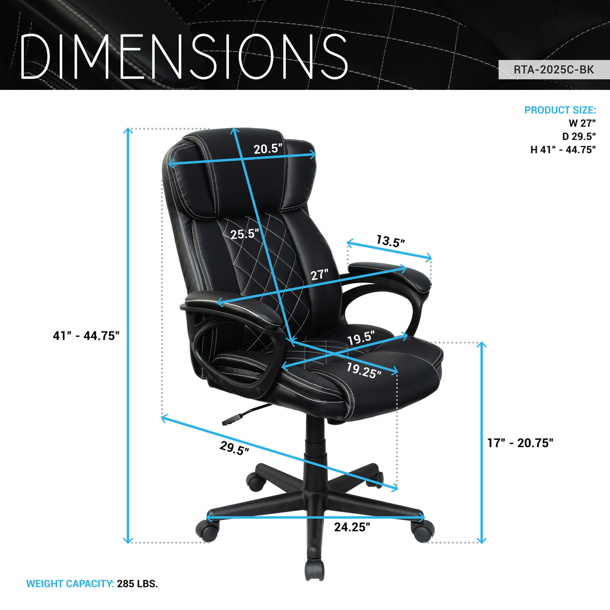 Techni Mobili Ergonomic Executive Office Chair-Free Shipping - aurelia-clothing-8955