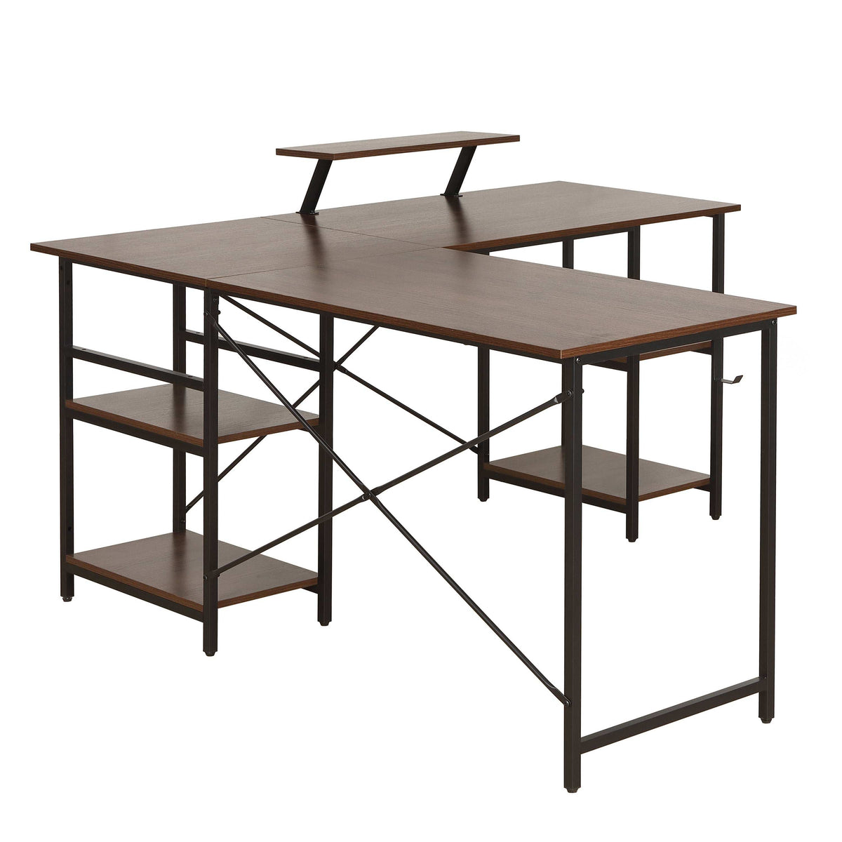 Techni Mobili L-Shape Industrial Desk with storage shelves, Walnut - Free Shipping - aurelia-clothing-8955