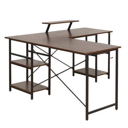Techni Mobili L-Shape Industrial Desk with storage shelves, Walnut - Free Shipping - aurelia-clothing-8955