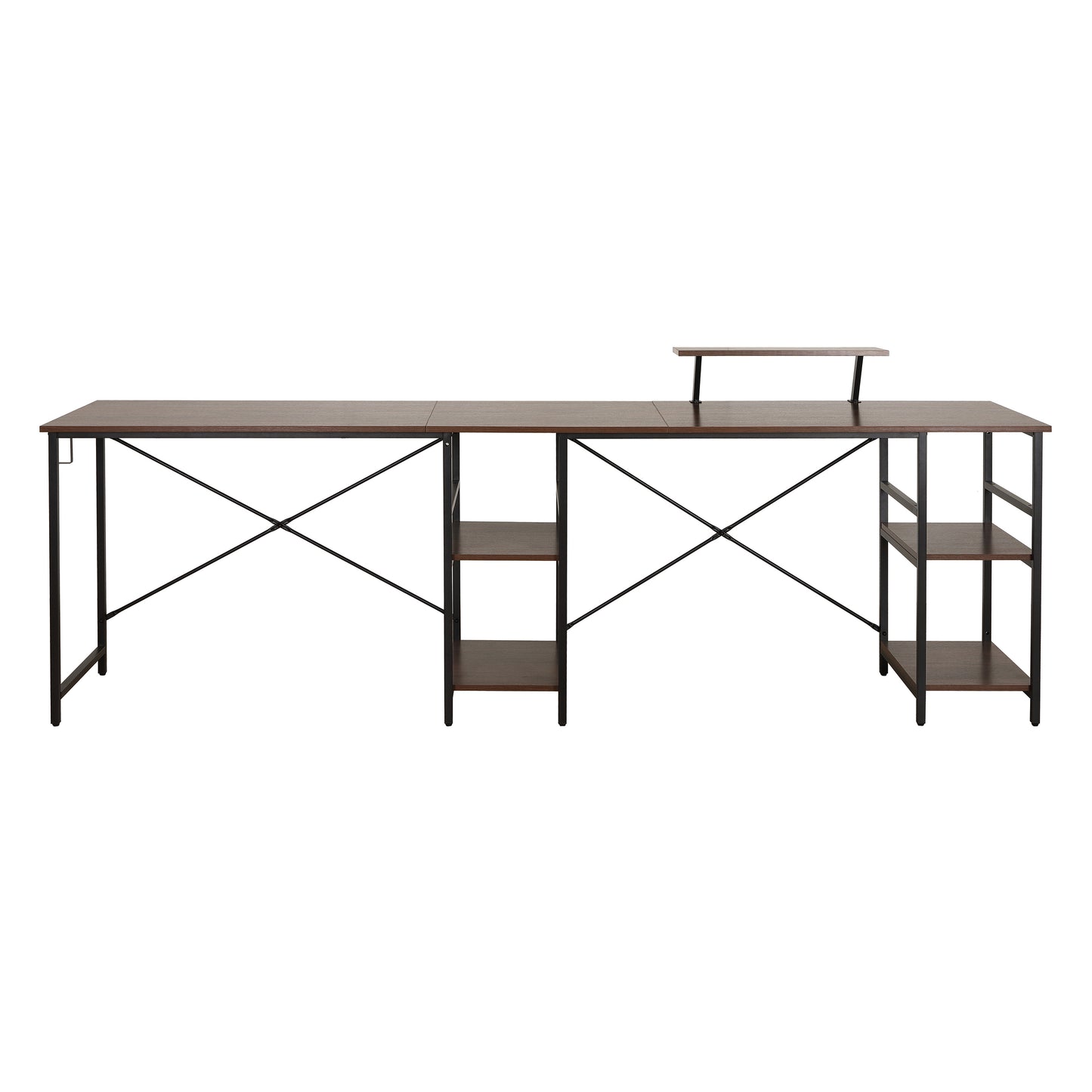 Techni Mobili L-Shape Industrial Desk with storage shelves, Walnut - Free Shipping - aurelia-clothing-8955