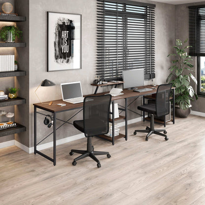 Techni Mobili L-Shape Industrial Desk with storage shelves, Walnut - Free Shipping - aurelia-clothing-8955