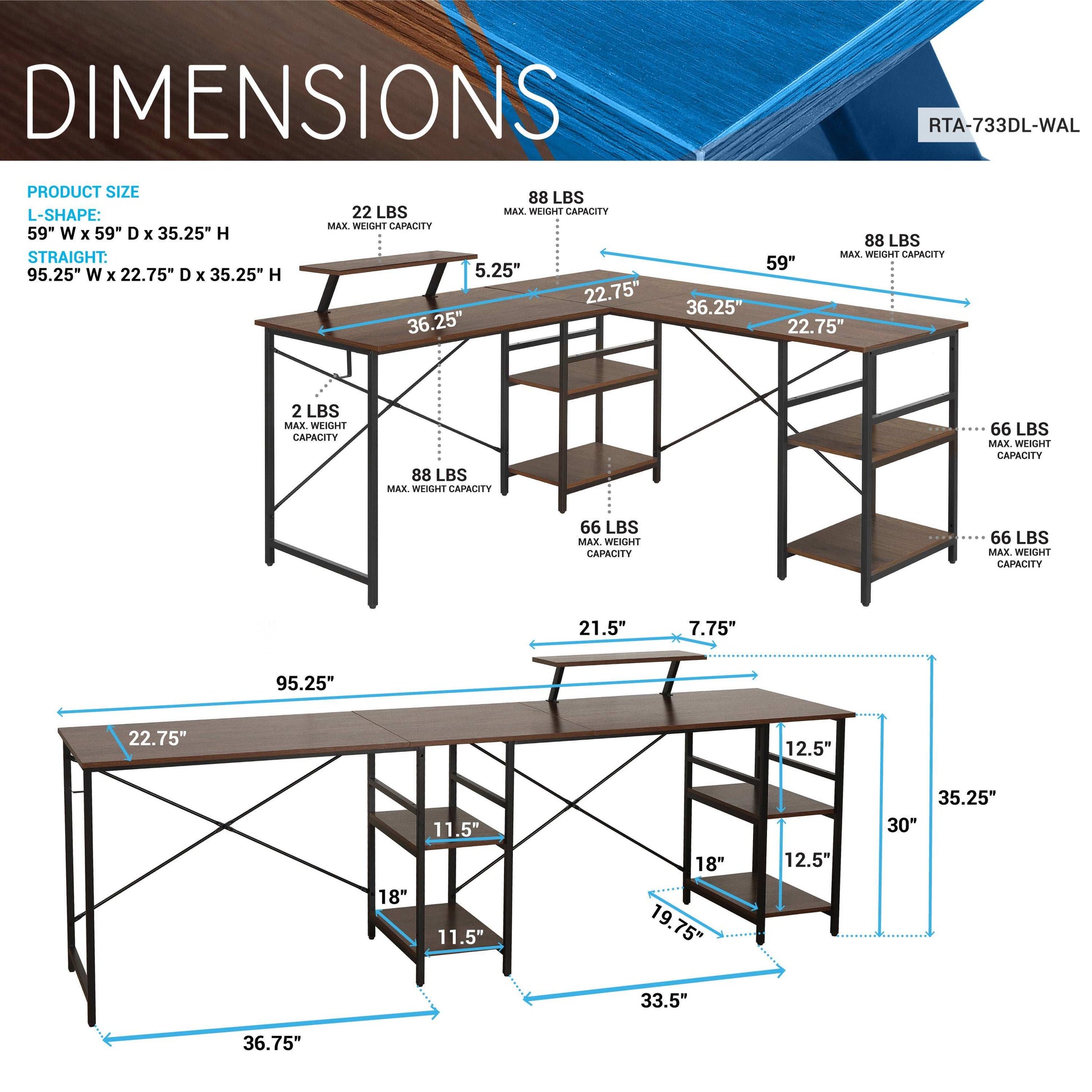 Techni Mobili L-Shape Industrial Desk with storage shelves, Walnut - Free Shipping - aurelia-clothing-8955