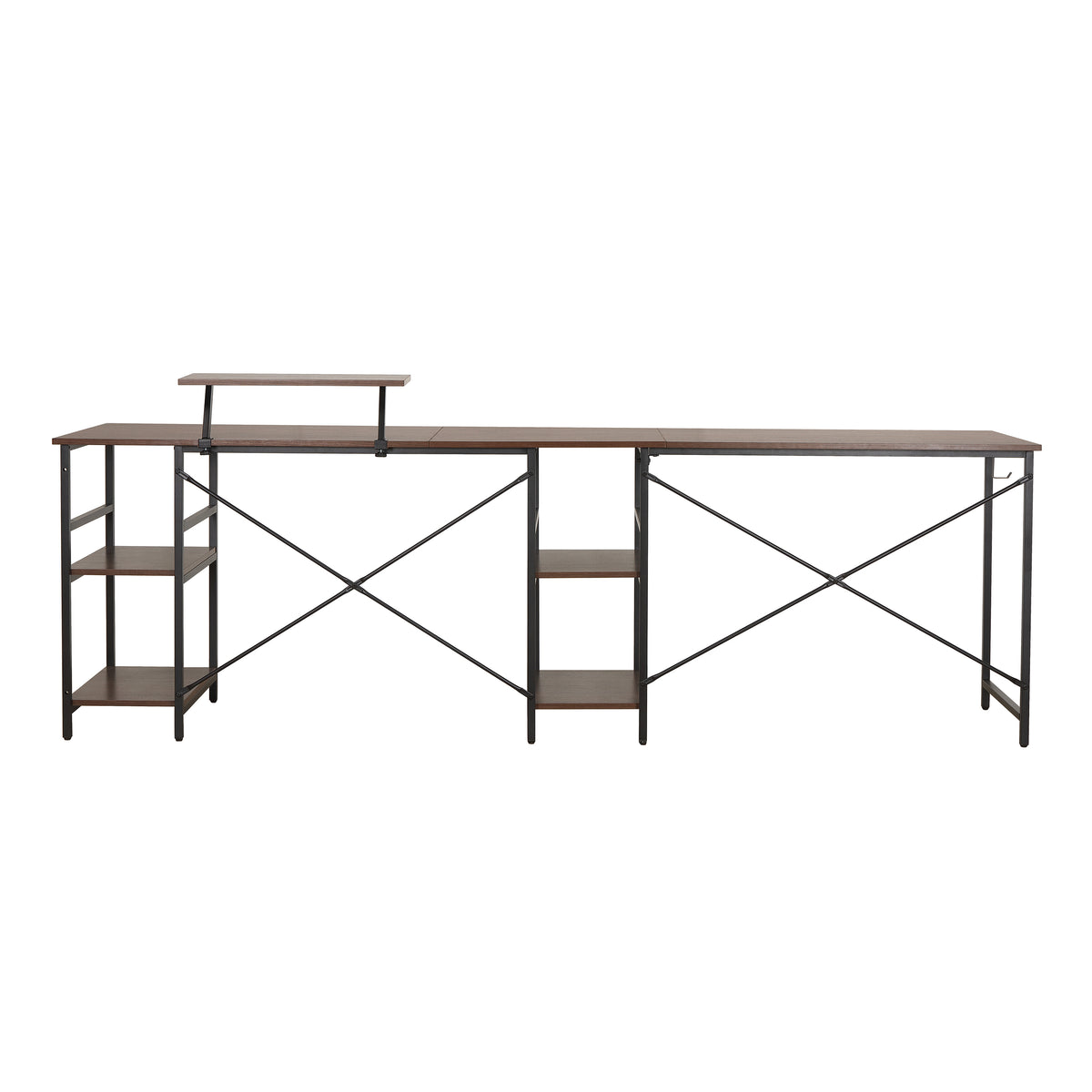 Techni Mobili L-Shape Industrial Desk with storage shelves, Walnut - Free Shipping - aurelia-clothing-8955