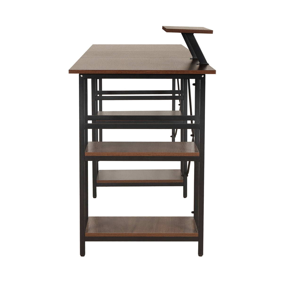 Techni Mobili L-Shape Industrial Desk with storage shelves, Walnut - Free Shipping - aurelia-clothing-8955