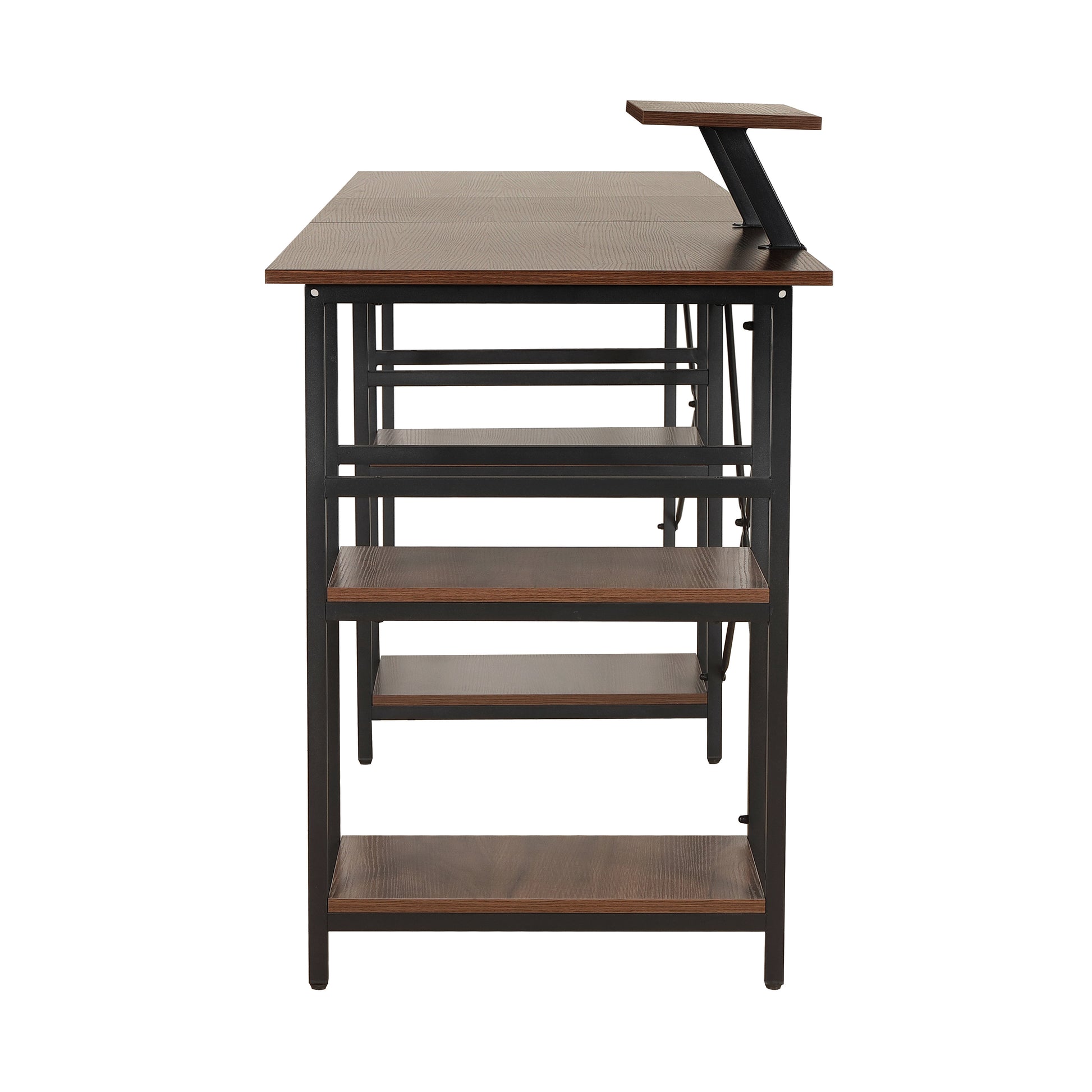 Techni Mobili L-Shape Industrial Desk with storage shelves, Walnut - Free Shipping - aurelia-clothing-8955