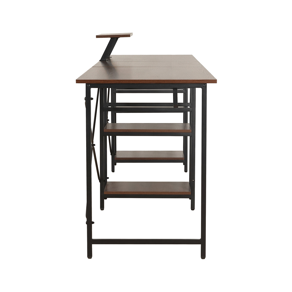 Techni Mobili L-Shape Industrial Desk with storage shelves, Walnut - Free Shipping - aurelia-clothing-8955