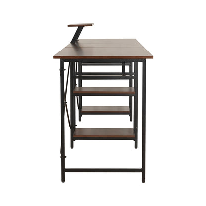 Techni Mobili L-Shape Industrial Desk with storage shelves, Walnut - Free Shipping - aurelia-clothing-8955