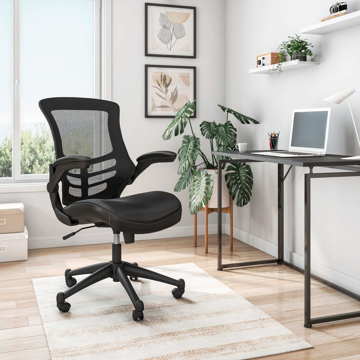 Techni Mobili Stylish Mid-Back Mesh Office Chair with Adjustable Arms, Black - Free Shipping - aurelia-clothing-8955