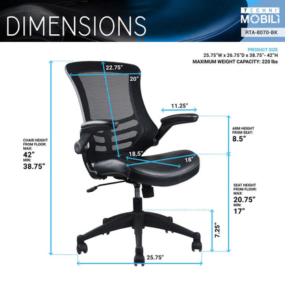 Techni Mobili Stylish Mid-Back Mesh Office Chair with Adjustable Arms, Black - Free Shipping - aurelia-clothing-8955