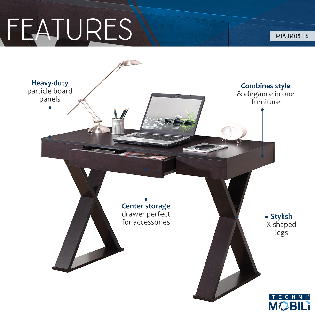 Techni Mobili Trendy Writing Desk with Drawer, Espresso - Free Shipping - aurelia-clothing-8955