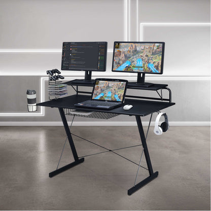 Techni Sport TS-200 Carbon Computer Gaming Desk with Shelving, Black - Free Shipping - aurelia-clothing-8955