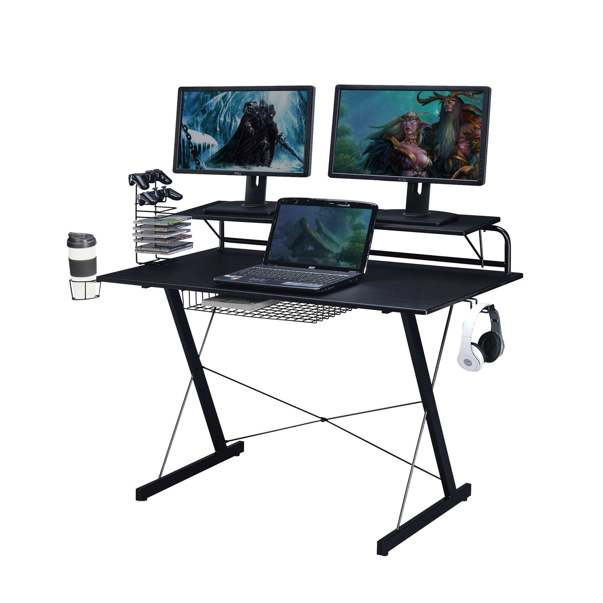 Techni Sport TS-200 Carbon Computer Gaming Desk with Shelving, Black - Free Shipping - aurelia-clothing-8955