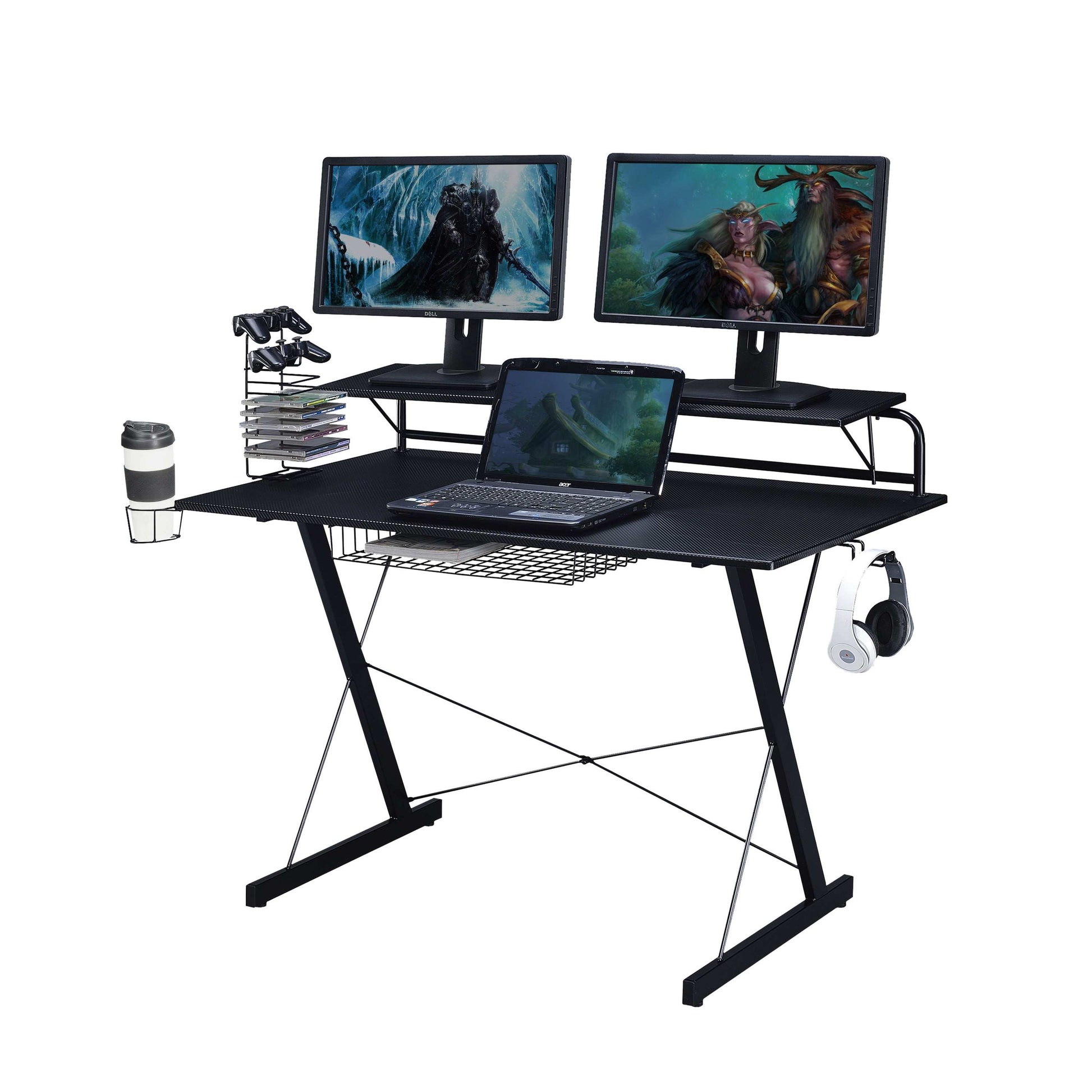 Techni Sport TS-200 Carbon Computer Gaming Desk with Shelving, Black - Free Shipping - aurelia-clothing-8955