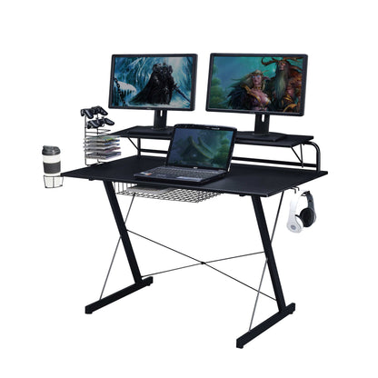 Techni Sport TS-200 Carbon Computer Gaming Desk with Shelving, Black - Free Shipping - aurelia-clothing-8955