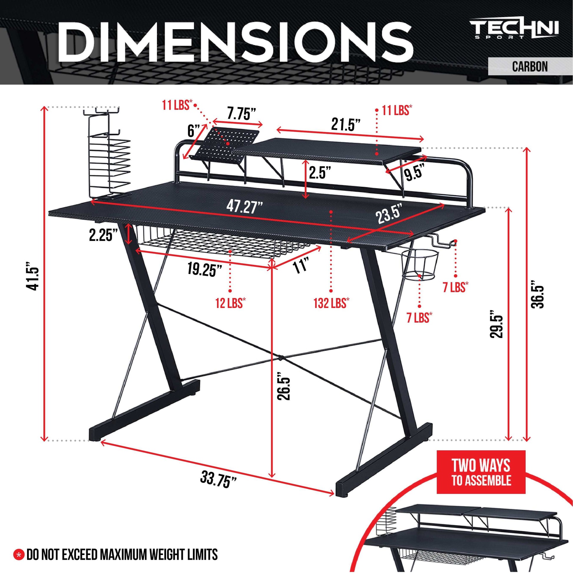 Techni Sport TS-200 Carbon Computer Gaming Desk with Shelving, Black - Free Shipping - aurelia-clothing-8955