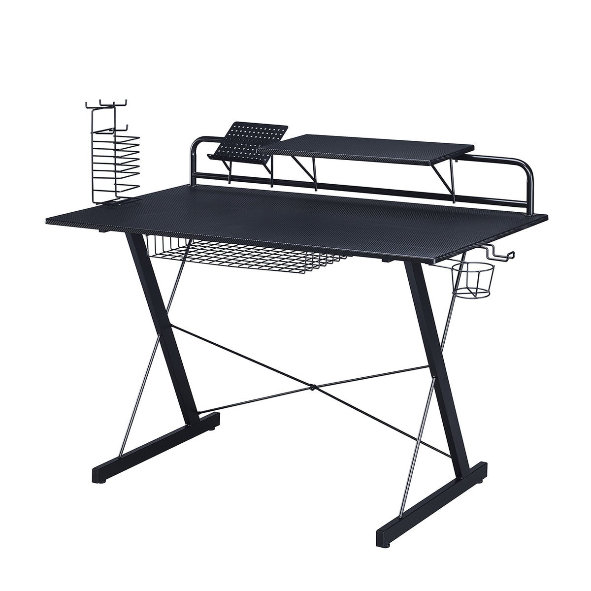 Techni Sport TS-200 Carbon Computer Gaming Desk with Shelving, Black - Free Shipping - aurelia-clothing-8955