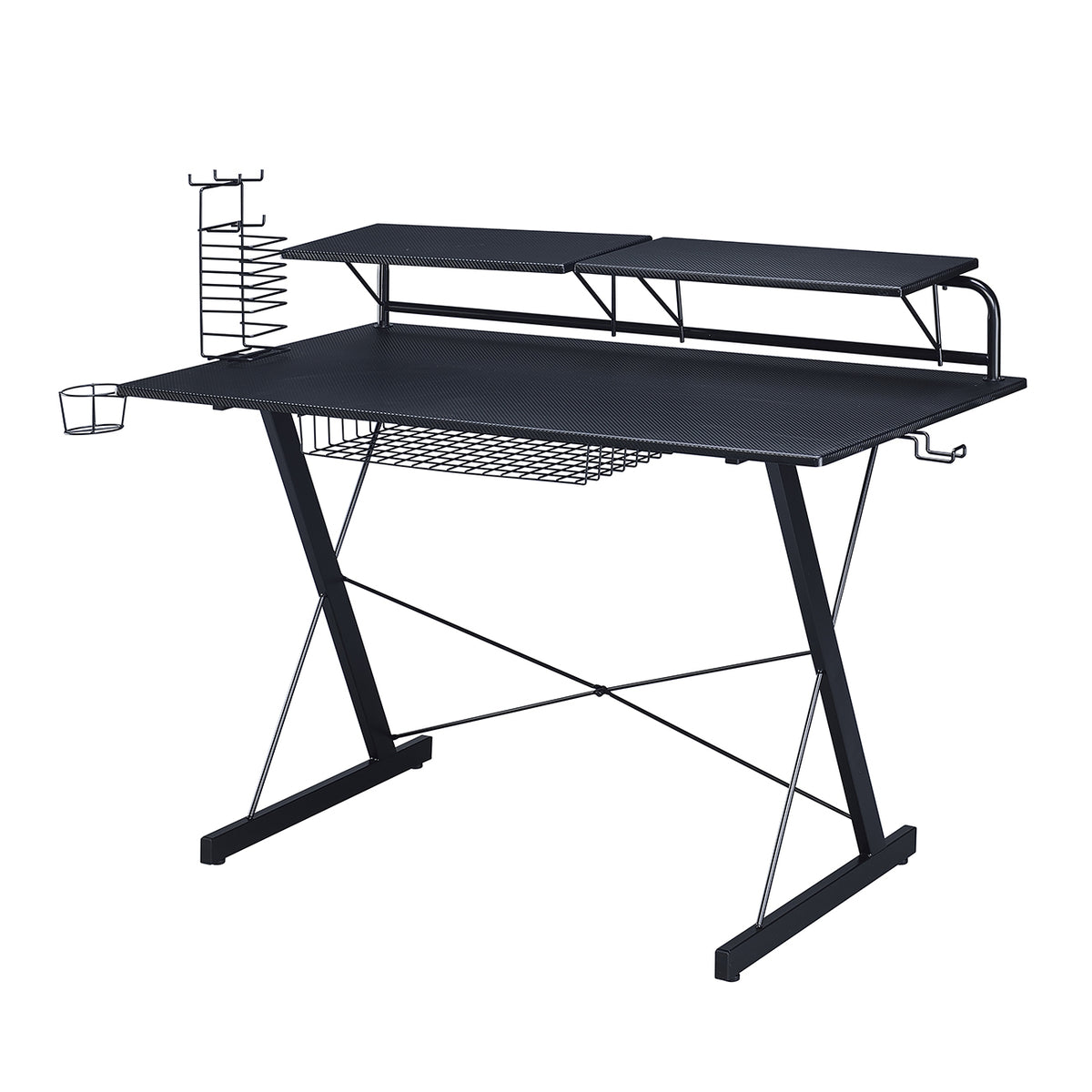 Techni Sport TS-200 Carbon Computer Gaming Desk with Shelving, Black - Free Shipping - aurelia-clothing-8955