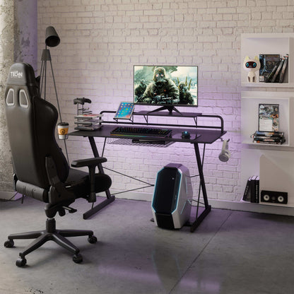 Techni Sport TS-200 Carbon Computer Gaming Desk with Shelving, Black - Free Shipping - aurelia-clothing-8955