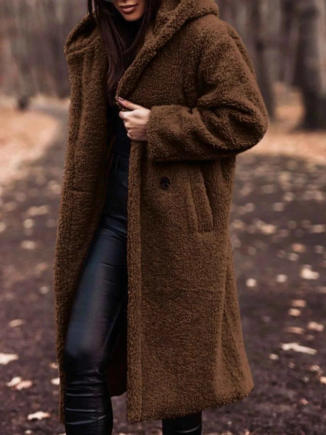 Teddy Bear Hooded Longline Outerwear-Free Shipping - aurelia-clothing-8955