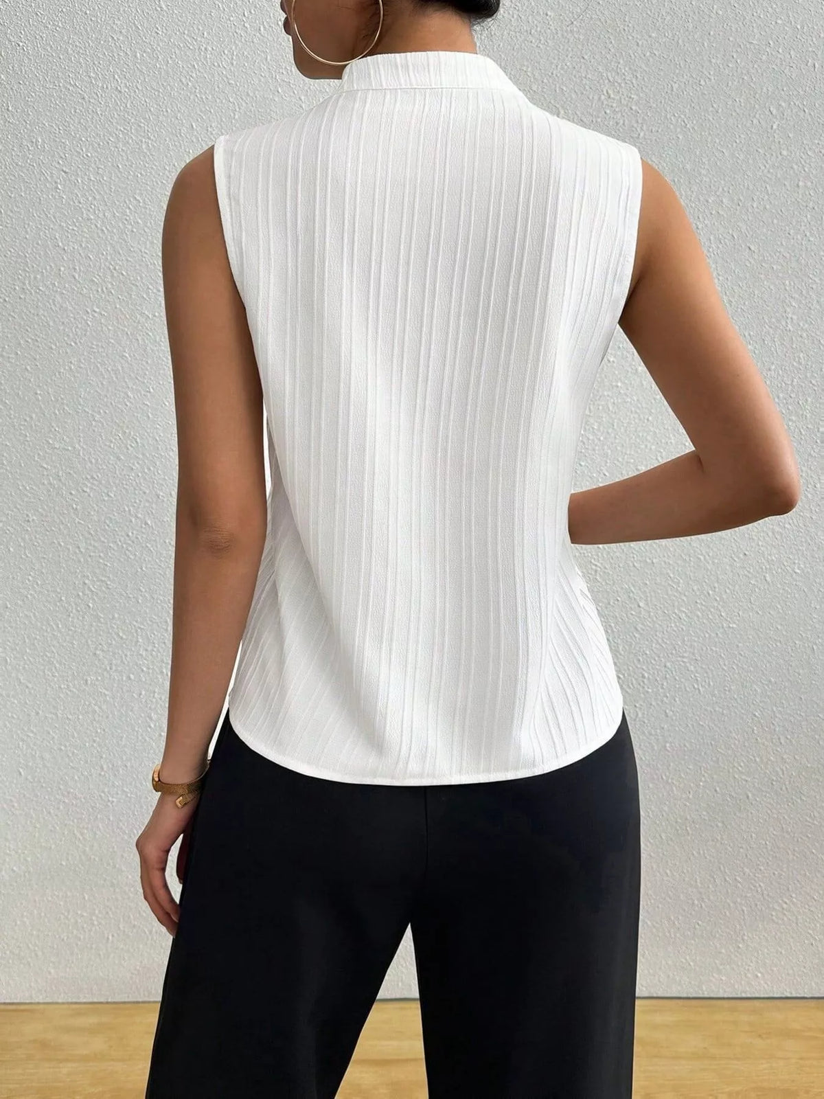 Texture Notched Sleeveless Top-Free Shipping - aurelia-clothing-8955