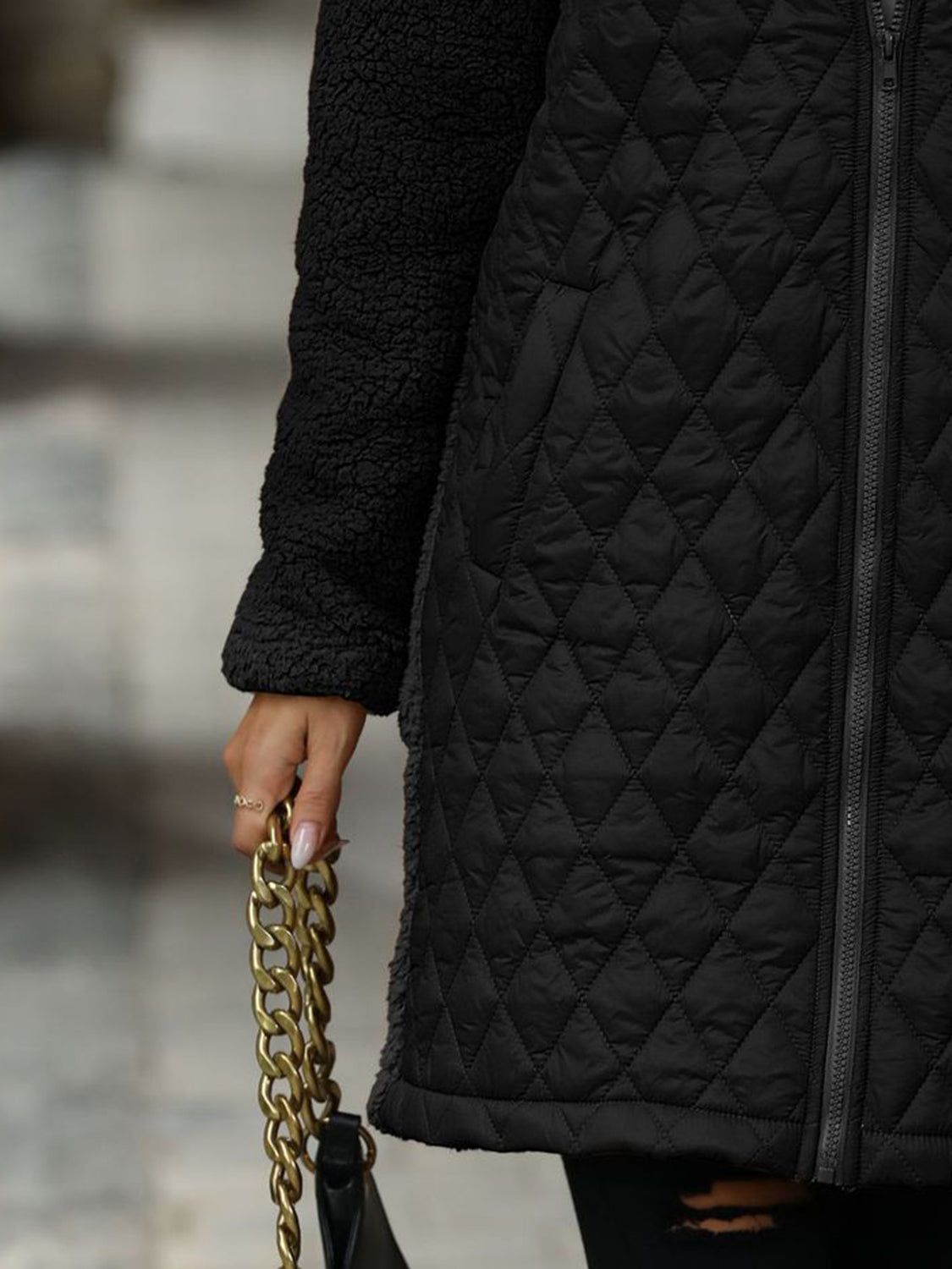 Texture Zip Up Long Sleeve Hooded Coat - aurelia-clothing-8955