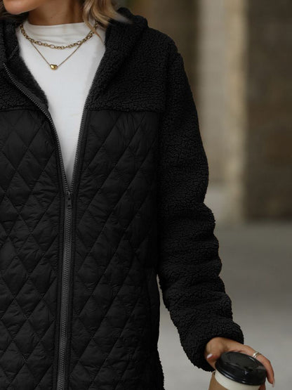 Texture Zip Up Long Sleeve Hooded Coat - aurelia-clothing-8955