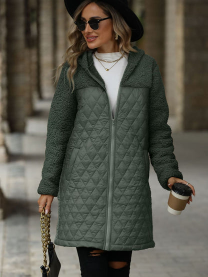 Texture Zip Up Long Sleeve Hooded Coat - aurelia-clothing-8955