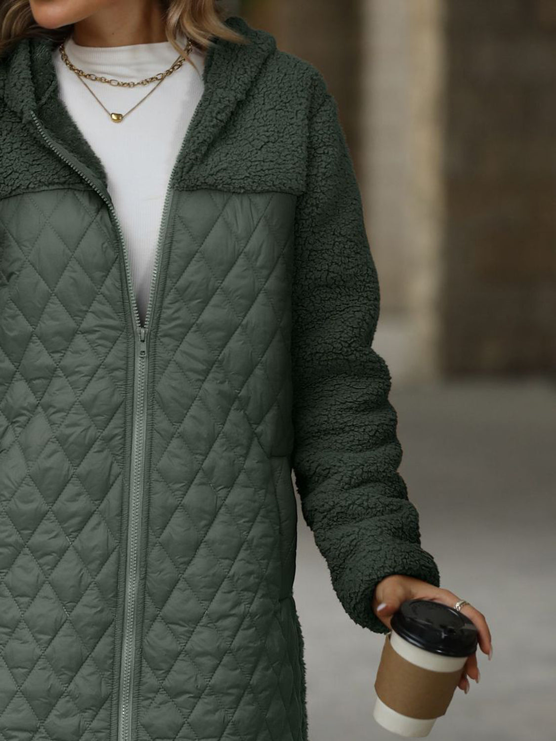 Texture Zip Up Long Sleeve Hooded Coat - aurelia-clothing-8955