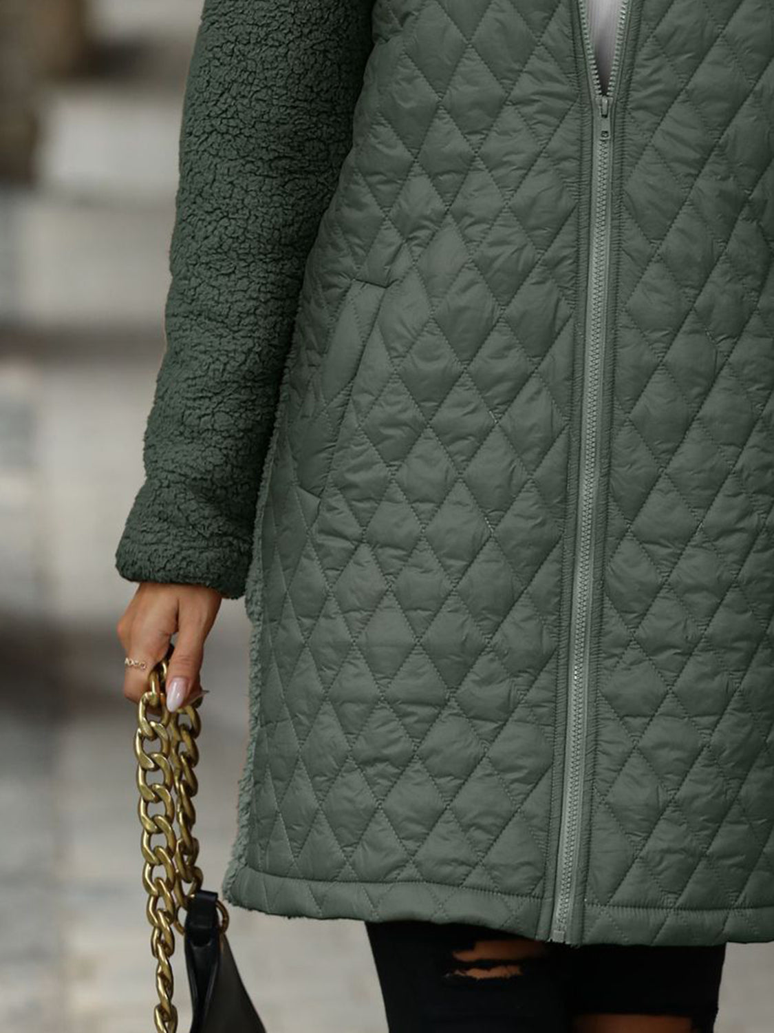 Texture Zip Up Long Sleeve Hooded Coat - aurelia-clothing-8955