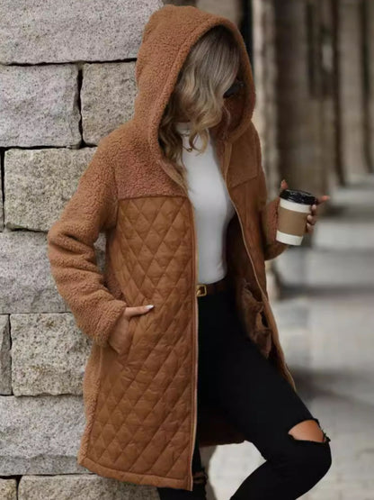 Texture Zip Up Long Sleeve Hooded Coat - aurelia-clothing-8955