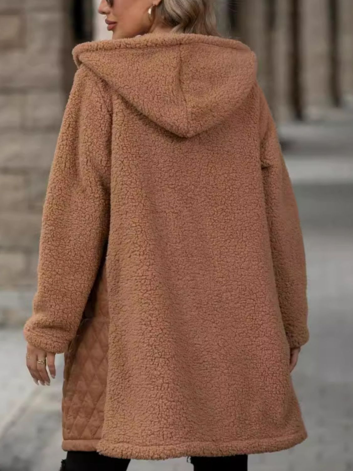 Texture Zip Up Long Sleeve Hooded Coat - aurelia-clothing-8955