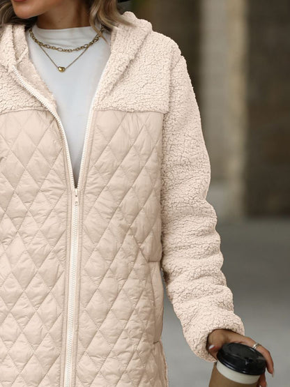 Texture Zip Up Long Sleeve Hooded Coat - aurelia-clothing-8955