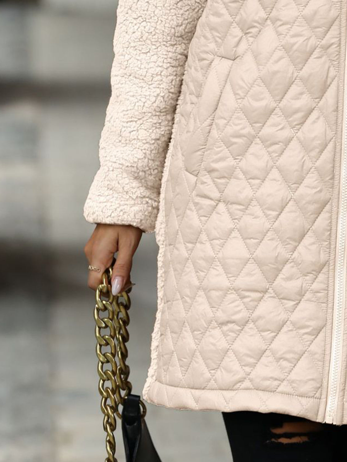 Texture Zip Up Long Sleeve Hooded Coat - aurelia-clothing-8955