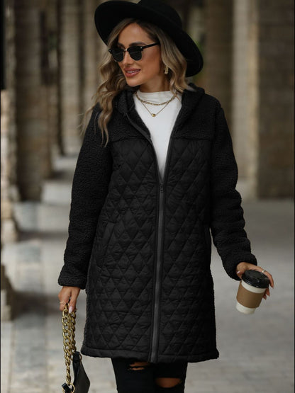 Texture Zip Up Long Sleeve Hooded Coat - aurelia-clothing-8955