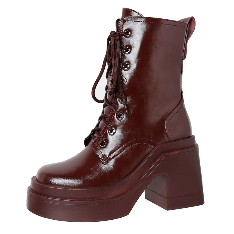 Thick-Soled Martin Boots Womens Leather Single Boots New Winter High-Heeled Thick-Heeled Short Boots - Free Shipping - aurelia-clothing-8955